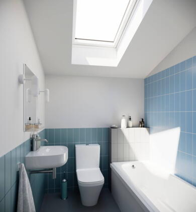 Petite salle de bain avec une fenêtre de toit | Magazine VELUX