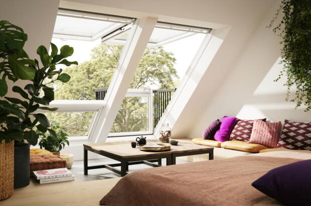 Chambre à coucher avec deux Solution de lumière BALCON DE TOIT | Magazine VELUX